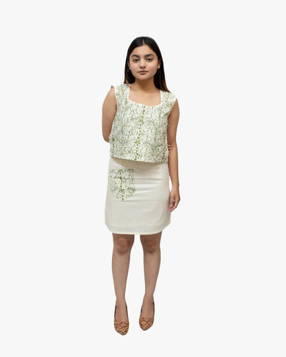 Twill Linen Off-White Mini Skirt