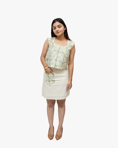 Twill Linen Off-White Mini Skirt