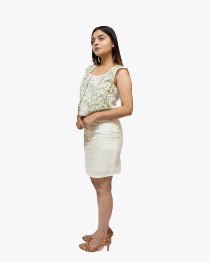 Twill Linen Off-White Mini Skirt