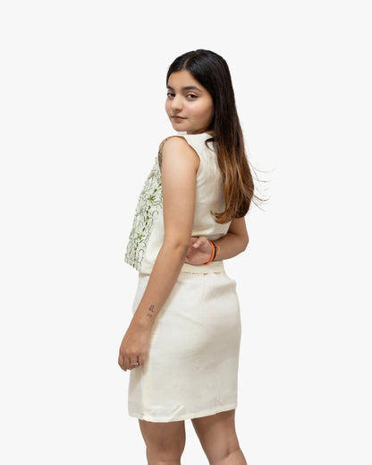 Twill Linen Off-White Mini Skirt