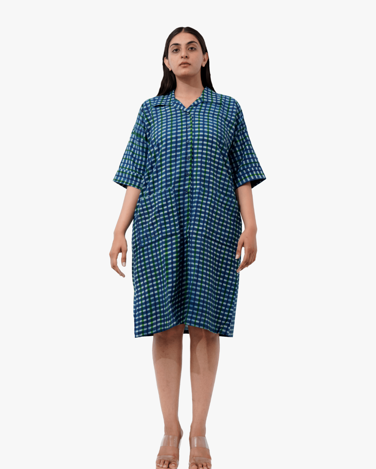 Checked Cotton Midi Shirt Dress