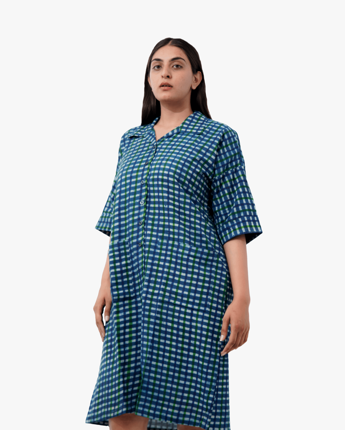 Checked Cotton Midi Shirt Dress