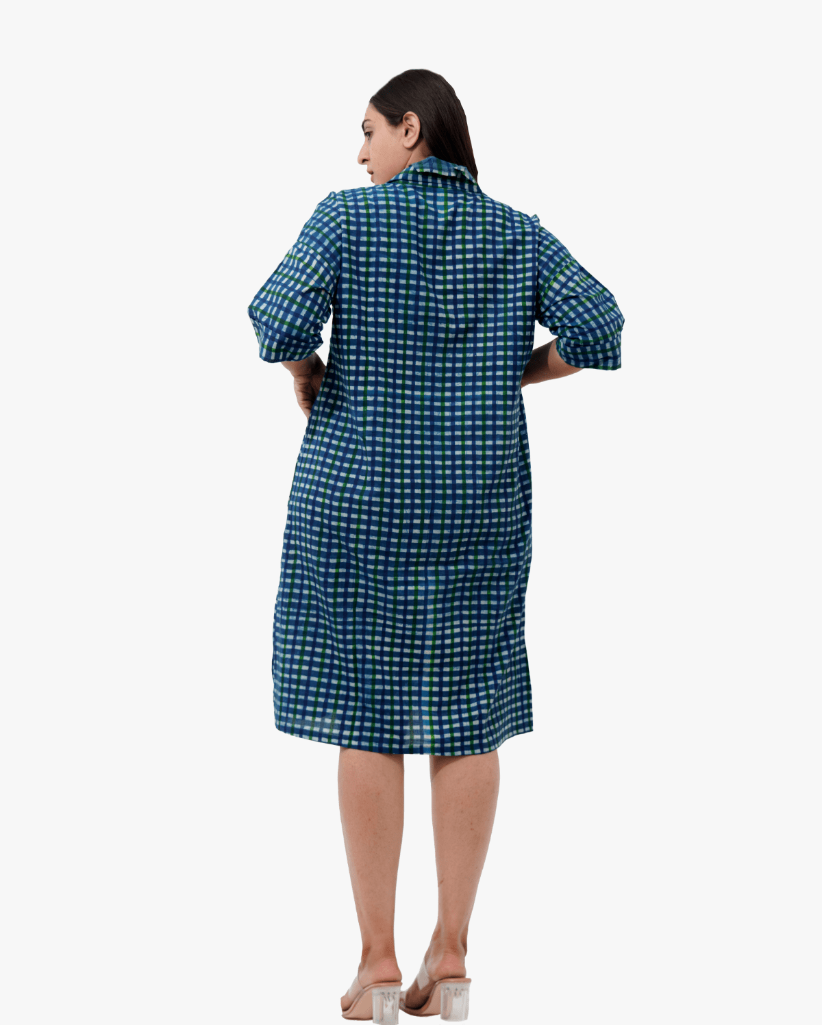 Checked Cotton Midi Shirt Dress