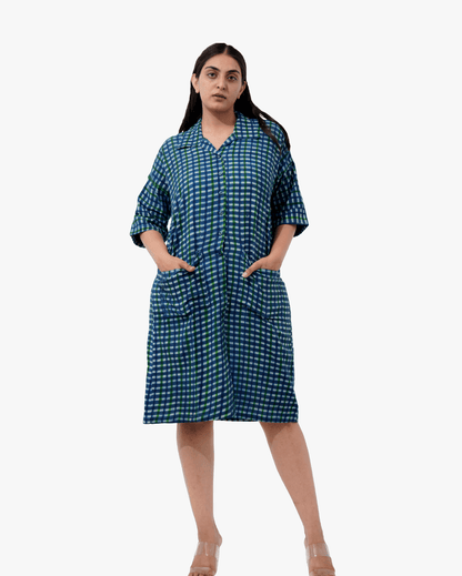 Checked Cotton Midi Shirt Dress