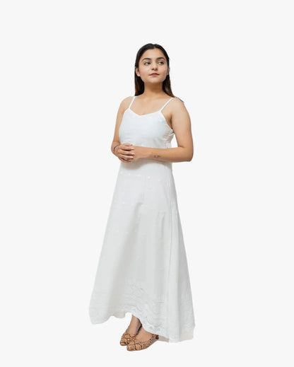 Cotton Eyelet Long Midi Dress