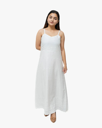 Cotton Eyelet Long Midi Dress