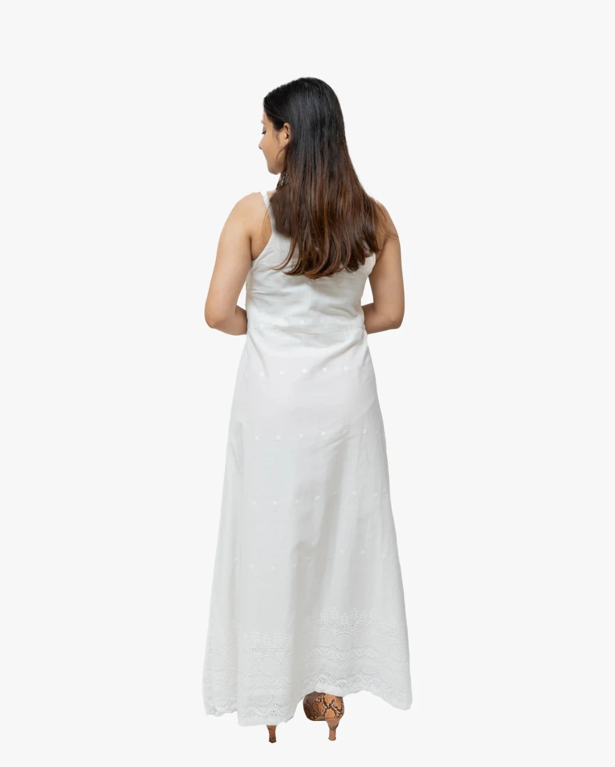 Cotton Eyelet Long Midi Dress